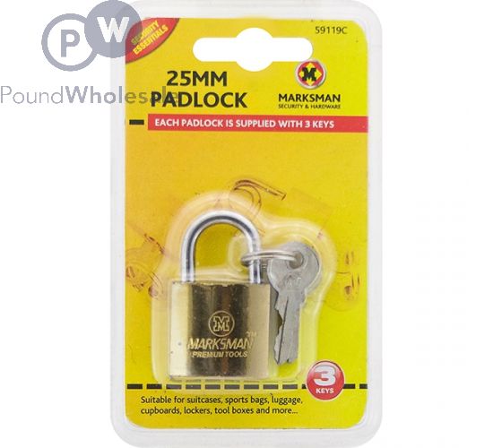 MARKSMAN 25MM BRASS-COATED PADLOCK WITH 3 KEYS