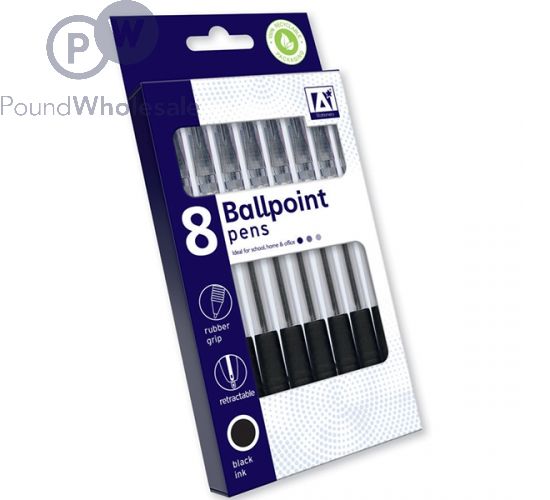 RETRACTABLE BALLPOINT PENS BLACK 8 PACK