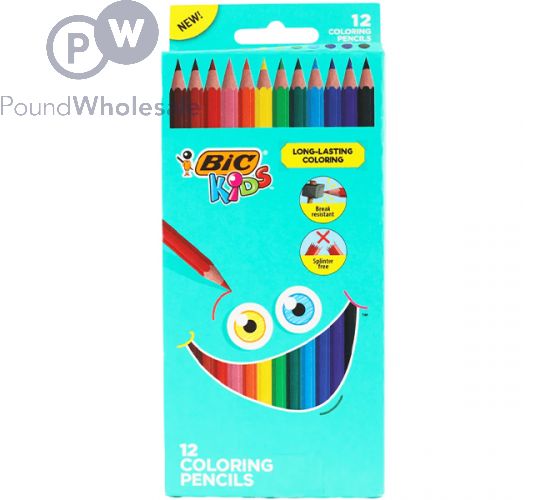 BIC Kids Coloring Pencils with Break-Resistant Lead, Assorted Colors --  Pack of 12 Colored Pencils