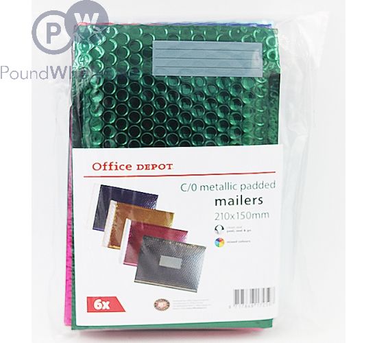 Wholesale Office Depot C/0 Metallic Padded Mailers 210mm X 150mm Assorted  Colours 6pk | Pound Wholesale