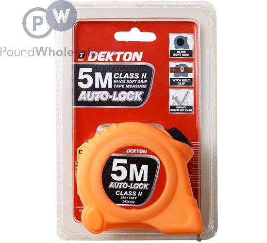 DEKTON AUTO-LOCK HI-VIS SOFT GRIP TAPE MEASURE 5M