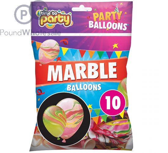 TIME TO PARTY MARBLE PARTY BALLOONS 10 PACK