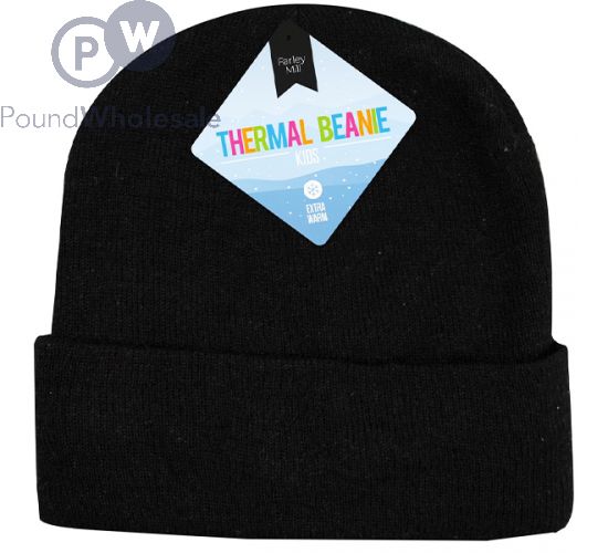 Wholesale Farley Mill Kids Thermal linked Plain Black Beanie Hat Pound Wholesale