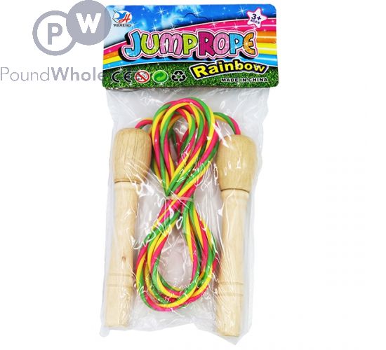 SKIPPING ROPE WITH WOODEN HANDLES RAINBOW DESIGN