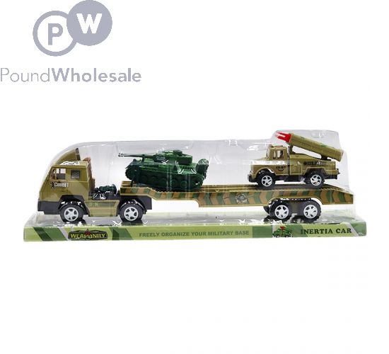 FRICTION MILITARY TRUCK WITH TANK, ARMOURED VEHICLE & SOLDIERS BOXED