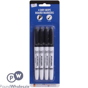 Just Stationery Black Dry-Wipe Board Markers 4 Pack