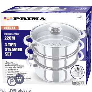 Prima Deluxe Stainless Steel 3-tier Steamer Set 22cm