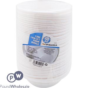 Prima Disposable White Polystyrene Foam Bowls 15cm 50 Pack