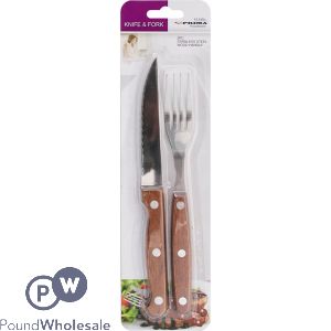 Prima 2pc Steak Knife & Fork With Wooden Handle