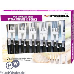 Prima Stainless Steel Steak Knives & Forks 12pc