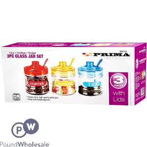 Prima Tea, Coffee & Sugar Glass Jar Set 3pc