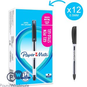 Paper Mate Black Jiffy Stylo 0.5mm Gel Pen 12 Pack