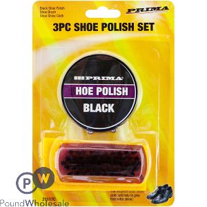 Prima Black Shoe Polish Set 3pc