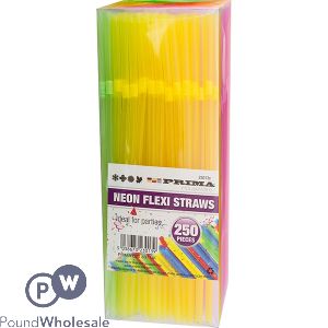 PRIMA NEON FLEXI STRAWS 250PC