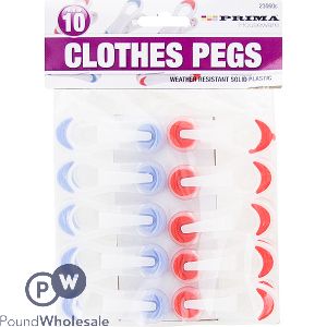 Prima Clothes Pegs Assorted Colours 10 Pack