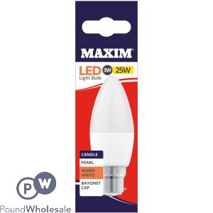 Maxim LED Light Bulb 3W=25W Candle Pearl Warm White Bayonet Cap