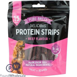 Pure Breed 100% Natural Beef Delicious Protein Strip Dog Treats 15 Pack