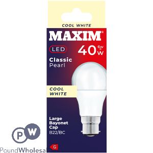 Maxim 6W=40W Classic Pearl Cool White B22 BC LED Light Bulb
