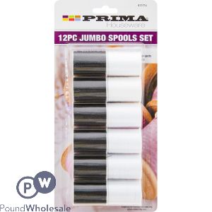 Prima Jumbo Black & White Thread Spools Set 12 Pack