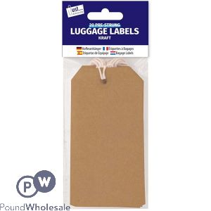 Just Stationery Pre-Strung Brown Luggage Labels 20 Pack