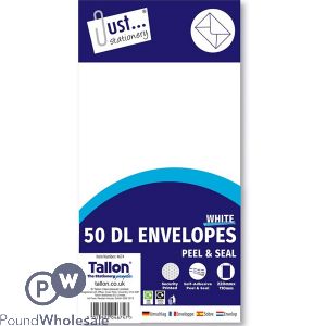 Just Stationery DL White Peel &amp; Seal Envelopes 220mm X 11mm 50 Pack