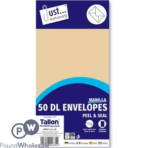 Just Stationery DL Manilla Peal & Seal Envelopes 229mm X 110mm 50 Pack