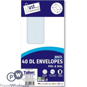 Just Stationery DL Window Peel &amp; Seal Envelopes 110mm X 220mm 40 Pack