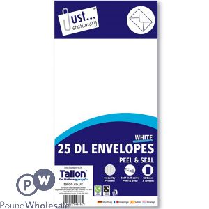 Just Stationery DL Peel &amp; Seal Envelopes 220mm X 110mm 25 Pack