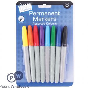 Just Stationery Assorted Colour Bullet Tip Permanent Markers 8 Pack