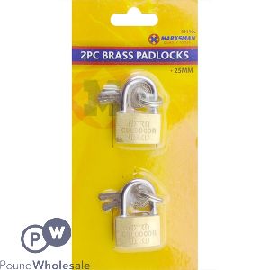 MARKSMAN 25MM BRASS PADLOCKS WITH KEYS 2 PACK