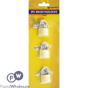 MARKSMAN 20MM BRASS PADLOCKS WITH KEYS 3 PACK