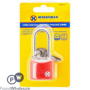 Marksman Long Shackle Iron Security Padlock 25mm