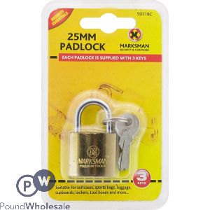 MARKSMAN 25MM BRASS-COATED PADLOCK WITH 3 KEYS