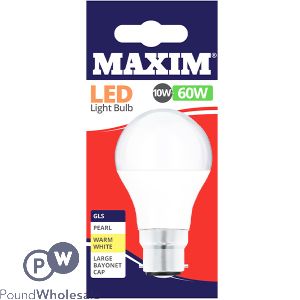 Maxim LED Light Bulb 10W=60W Gls Pearl Warm White Bayonet Cap