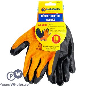 Marksman Nitrile-Coated Orange Polyester Gloves Xl