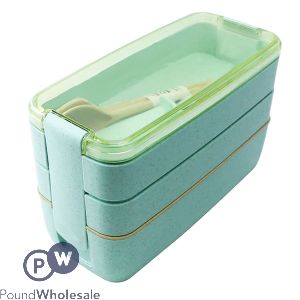 Eco Bamboo Fibre Green 3 Layer Lunch Box