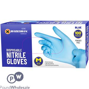 Marksman Disposable Blue Nitrile Gloves Medium 100pc