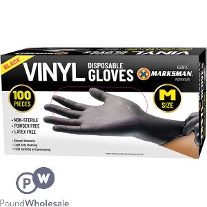 Marksman Black Vinyl Disposable Gloves Medium 100pc