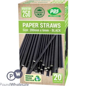 Black Biodegradable Paper Straws 20cm 250 Pack