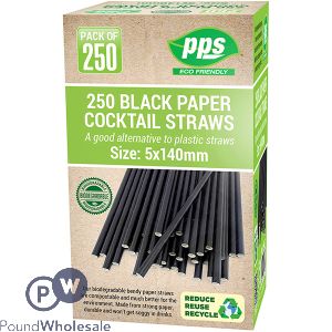 Black Biodegradable Paper Cocktail Straws 0.5cm X 14cm 250 Pack