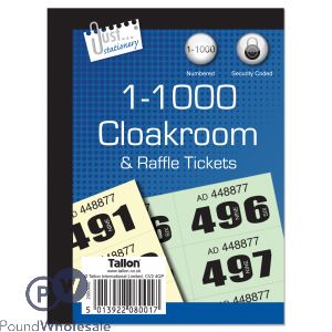Just Stationery 1-1000 Numbered Cloakroom & Raffle Tickets CDU