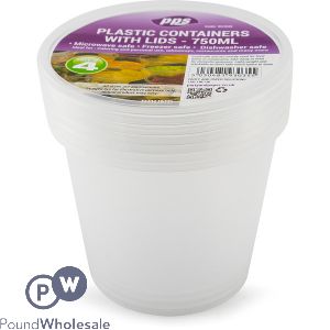 Clear Plastic Round Food Containers With Lid 750ml 4 Pack