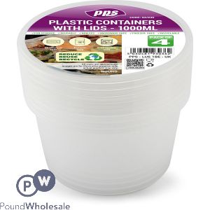 Clear Plastic Round Food Containers With Lid 1000ml 4 Pack