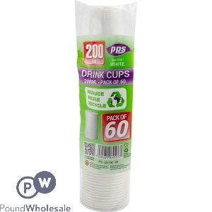 Party Solutions White Disposable Plastic Cups 200ml 60 Pack