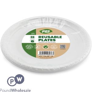 White Plastic Reusable Plates 26cm 6 Pack