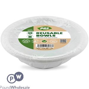 White Plastic Reusable Bowls 35oz 8 Pack