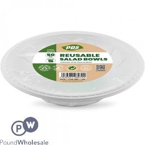 White Plastic Reusable Salad Bowls 50oz 5 Pack