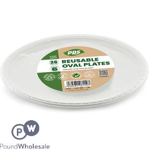 White Plastic Reusable Oval Plates 26cm 6 Pack