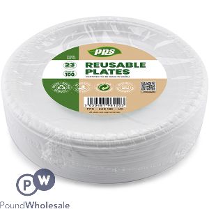 White Plastic Reusable Plates 23cm 100 Pack