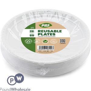 White Plastic Reusable Plates 26cm 50 Pack